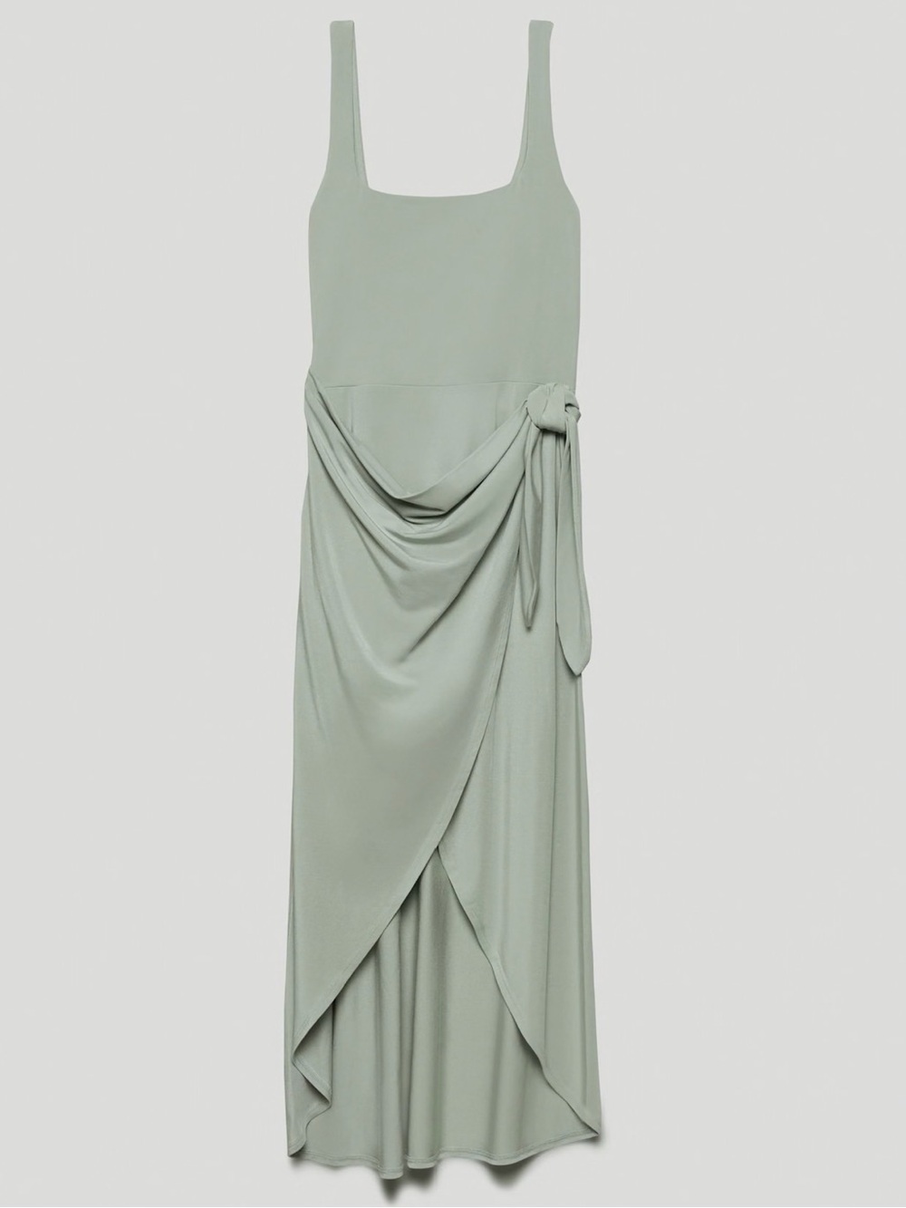 Wilfred Aritzia Saturn Midi Dusky Green Sage Draped Tie-Waist Dress 90% Tencel